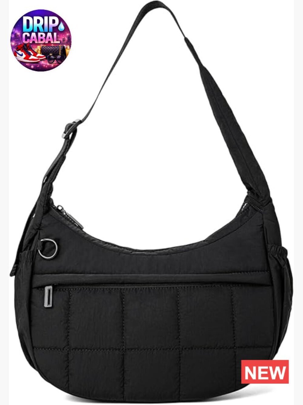 Small Puffer Crescent Hobo Bag with Adjustable Strap Lightweight Nylon Quilted